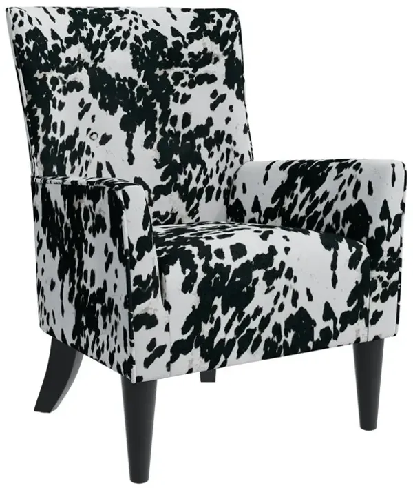 HL Home Furnishings Shelter High Back Wingback Chair in Velvet Black Cow Print