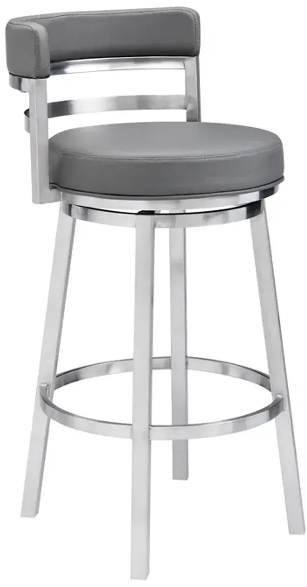 Titana Bar Height Swivel Black Faux Leather and Brushed Stainless Steel Bar Stool