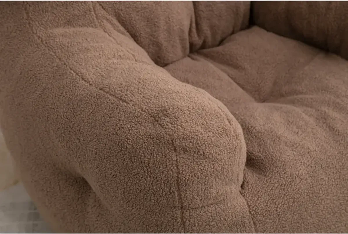 Soft Tufted Foam Bean Bag Chair With Teddy Fabric Coffee Brown