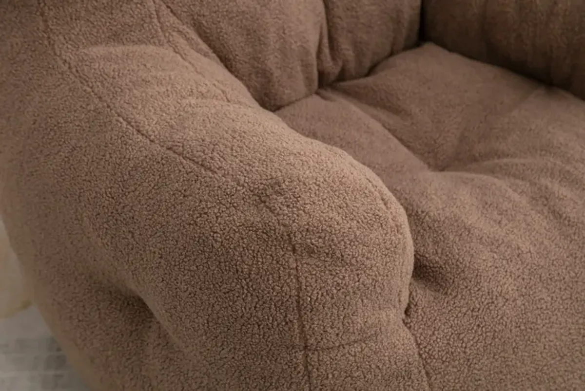 Streamdale Soft Tufted Foam Bean Bag Chair With Teddy Fabric Coffee Brown