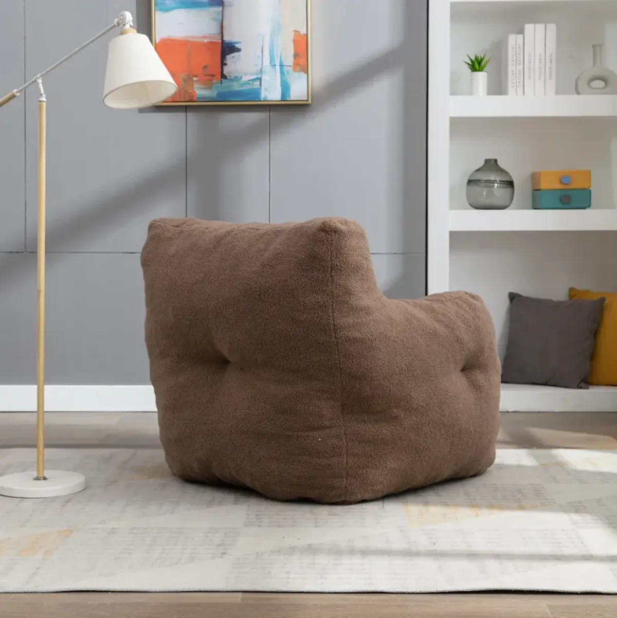 Streamdale Soft Tufted Foam Bean Bag Chair With Teddy Fabric Coffee Brown