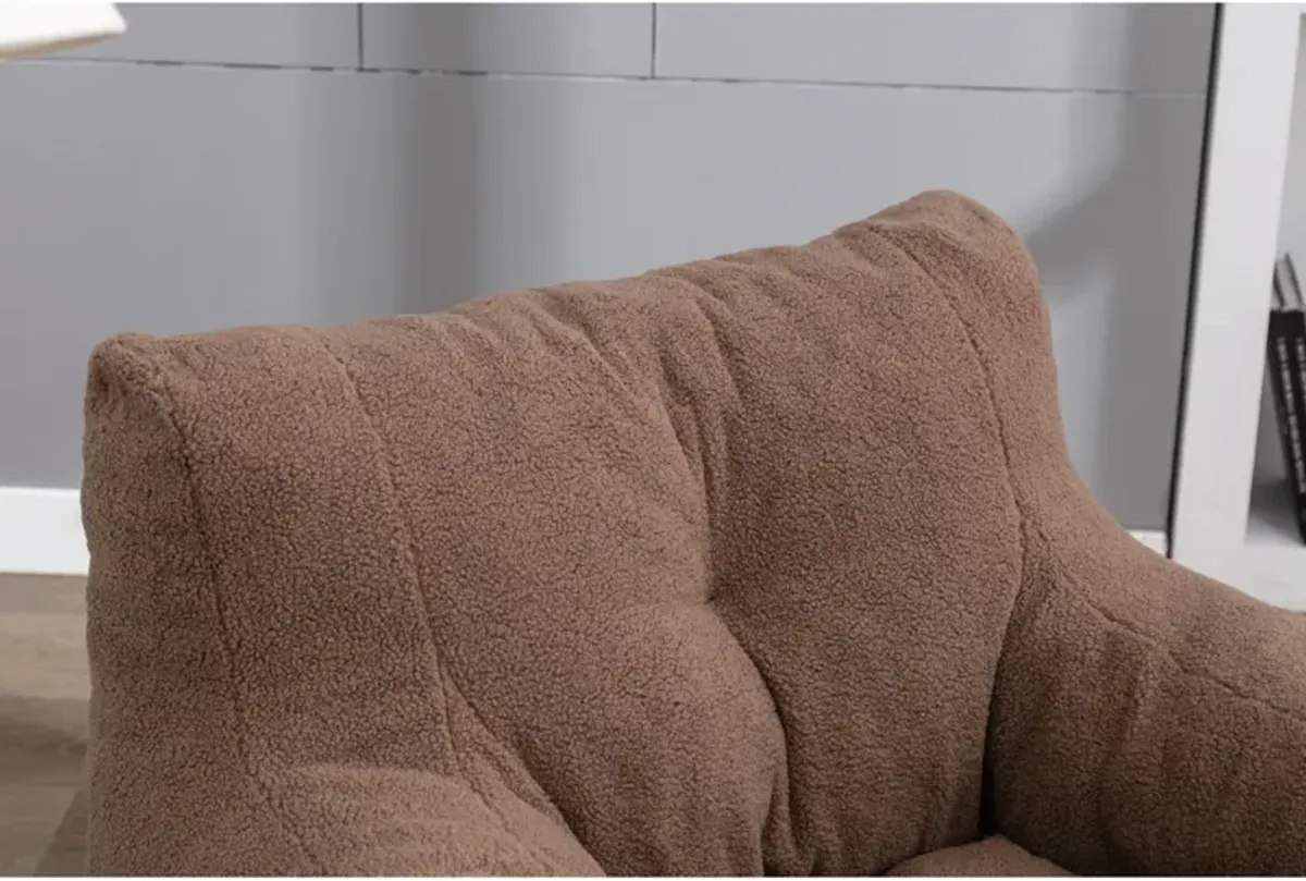 Soft Tufted Foam Bean Bag Chair With Teddy Fabric Coffee Brown