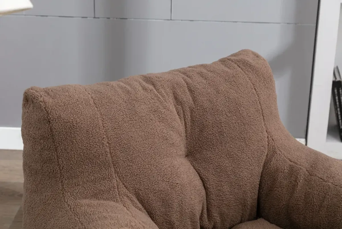 Streamdale Soft Tufted Foam Bean Bag Chair With Teddy Fabric Coffee Brown