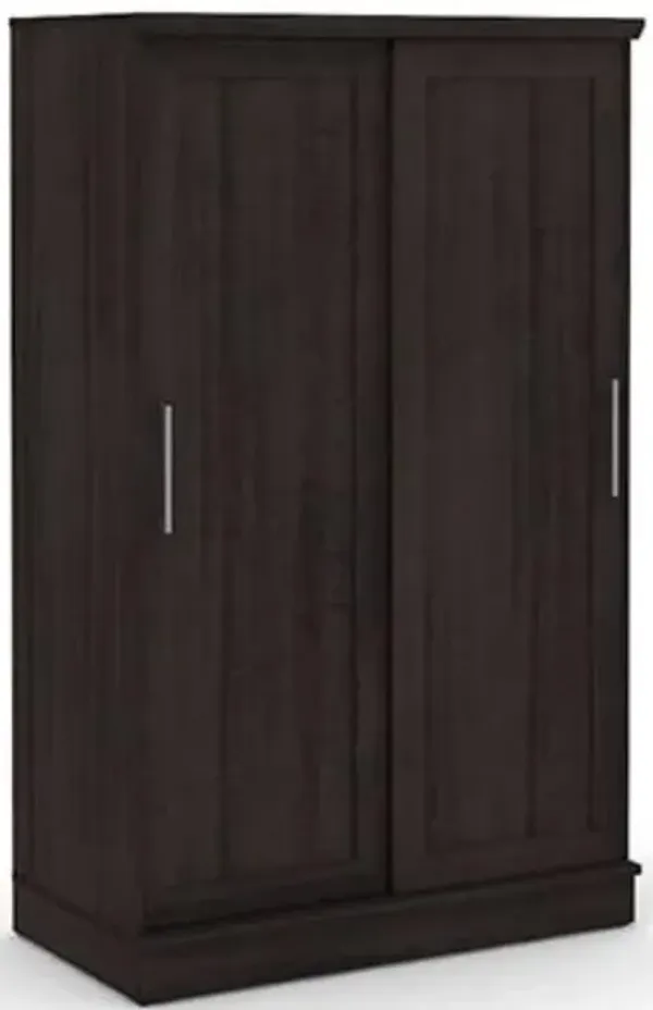 Hivvago FarmHouse Espresso Oak Sliding Doors Garment Rod Wardrobe Armoire
