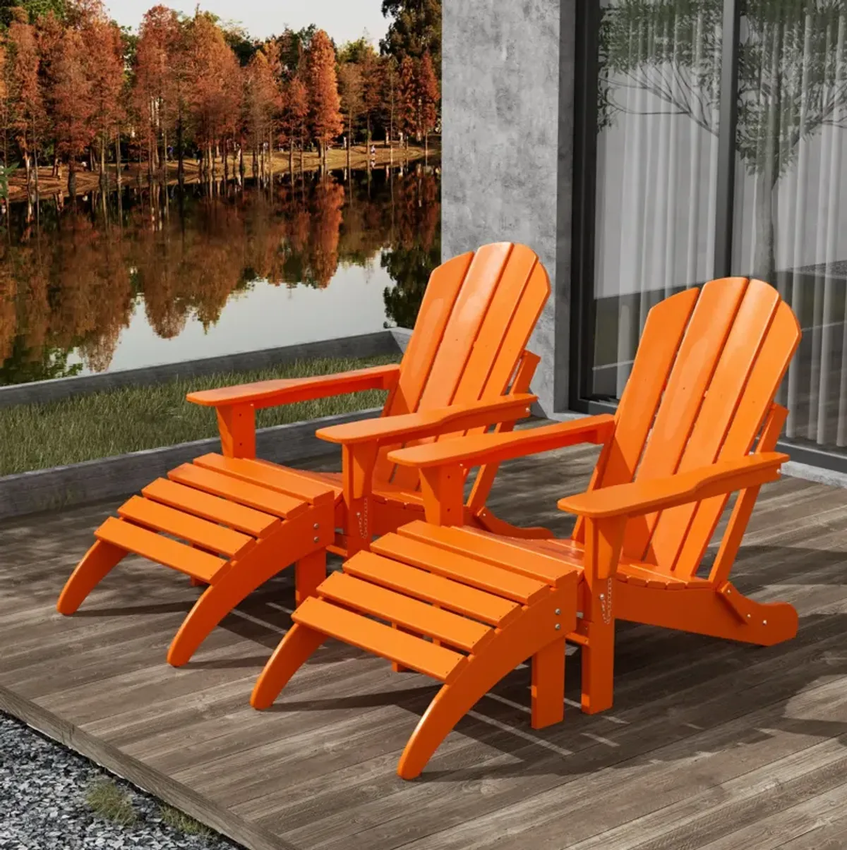 WestinTrends 4-Piece Folding Adirondack Chair With Footrest Ottoman Set