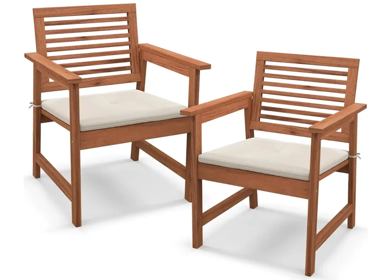 Set of 2 Patio Solid Wood Dining Chairs with Cushions and Slatted Seat