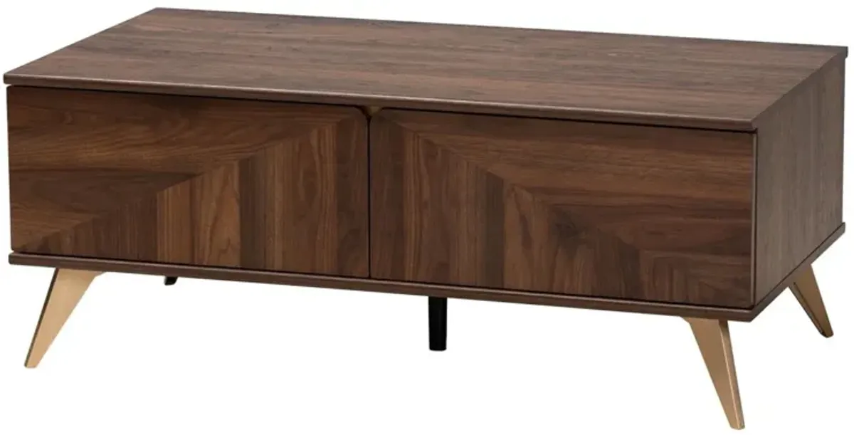 Baxton Studio Graceland Mid-Century Modern Transitional Walnut Brown Finished Wood 2-Drawer Coffee Table