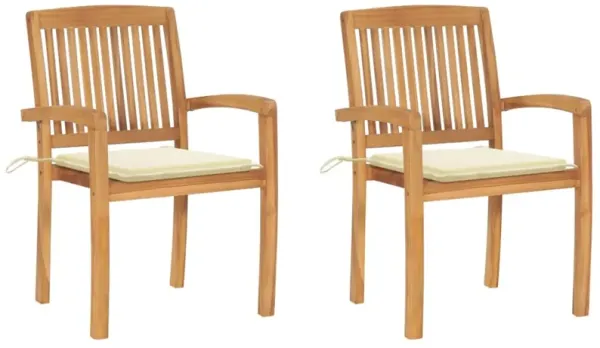 vidaXL Garden Chairs 2 pcs with Cream Cushions Solid Teak Wood