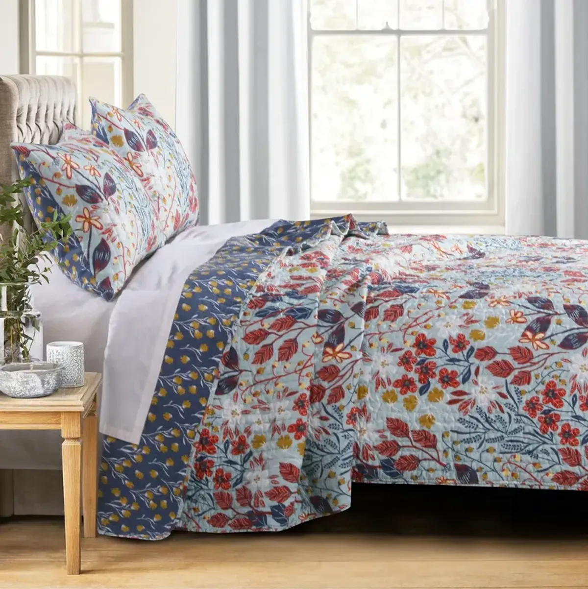 Barefoot Bungalow Perry Floral Print Reversible Perfect Pillow Sham - King 20" x 36", Multicolor