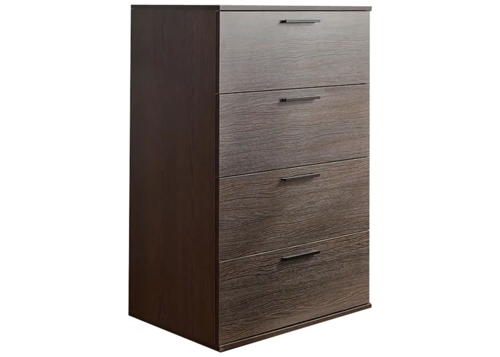 Levy Tall Dresser Chest, 4 Jumbo Drawers, Farmhouse Dark Brown Wood Finish - Benzara