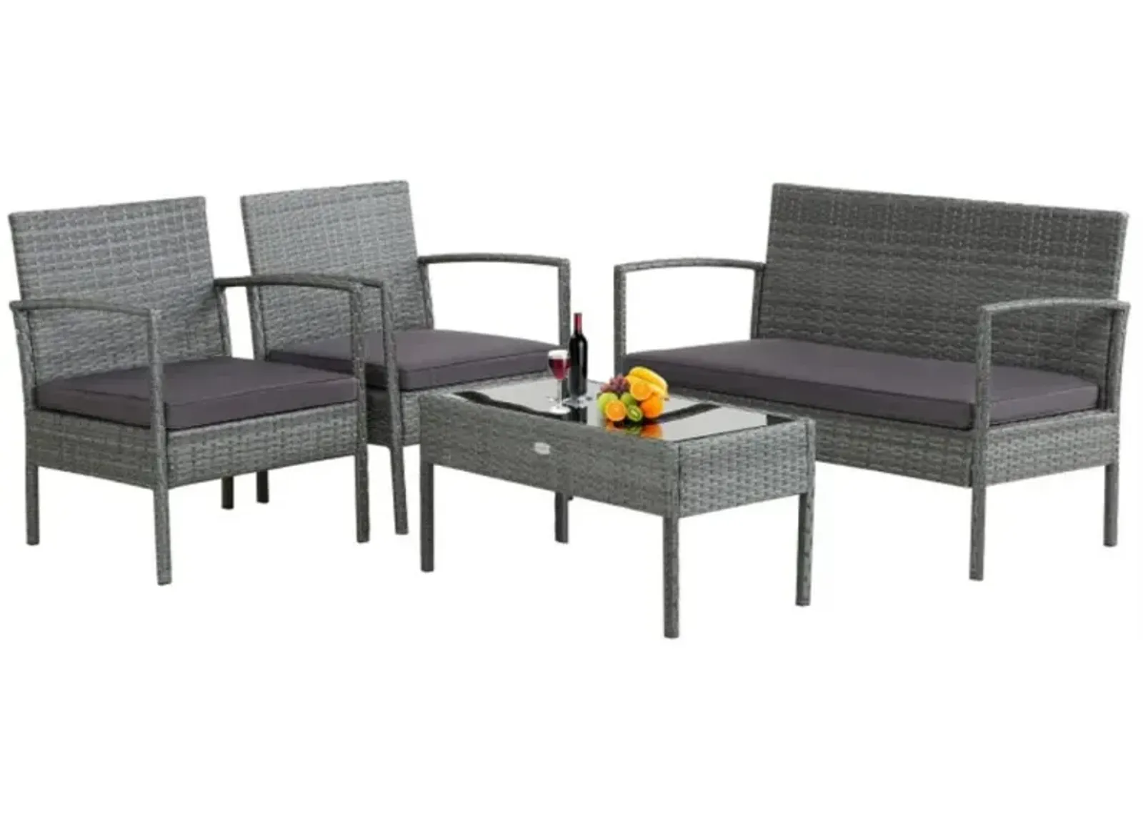 Hivvago 4 Pieces Outdoor Rattan Conversation Set with Comfortable Cushion