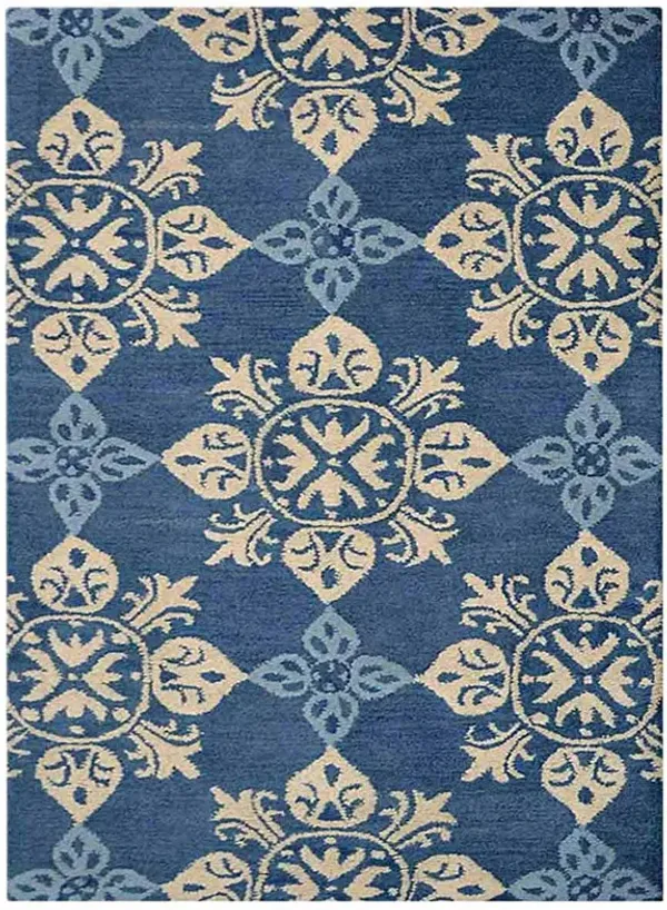 RUGSOTIC CARPETS HAND TUFTED WOOL ECO-FRIENDLY AREA RUGS  - 5'x8', Rectangle Shape, Blue, Floral Modern Design, High Pile Thick Handmade Anti Skid Area Rugs for Living Room, Bed Room (K00661)