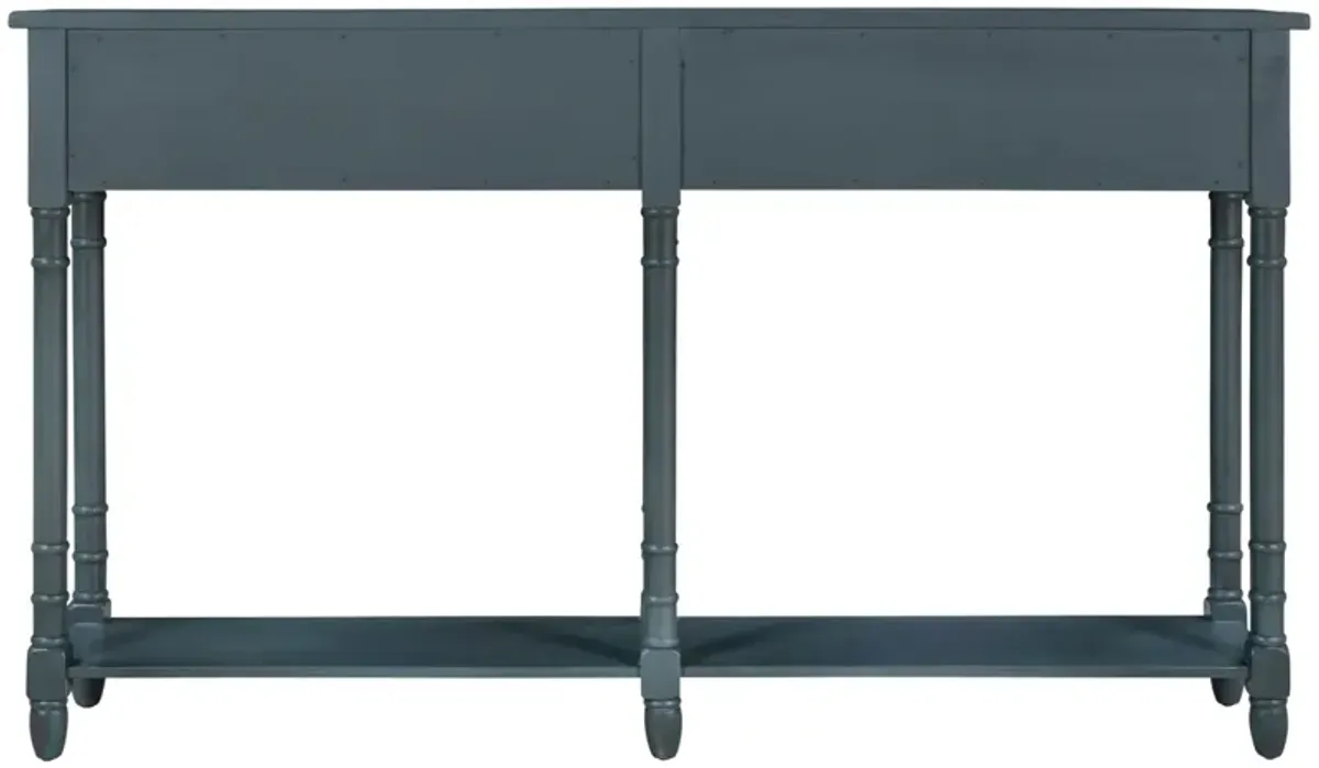 Console Table Sofa Table Easy Assembly with Two Storage Drawers and Bottom Shelf for Living Room, Entryway (Navy)