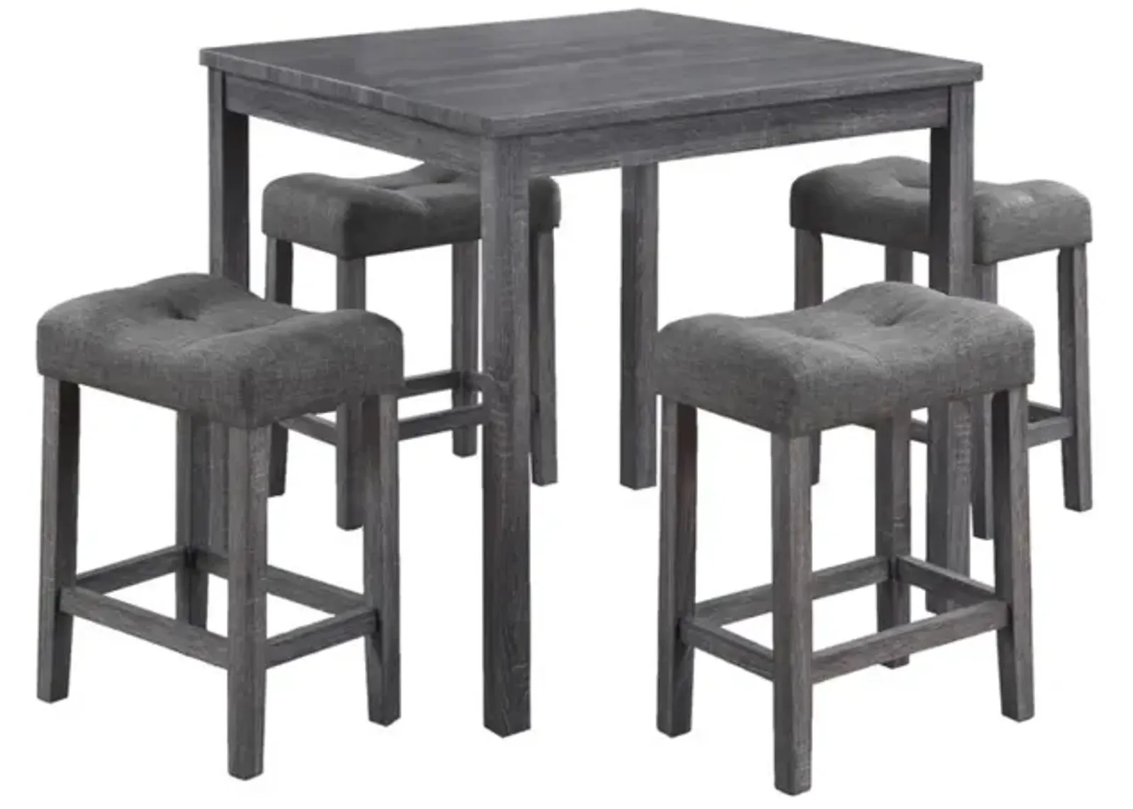 Lucian 5 Piece Counter Height Pub Table Set with Tufted Gray Linen Stools