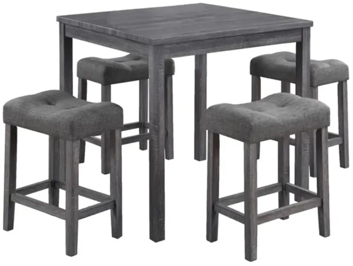 Lucian 5 Piece Counter Height Pub Table Set with Tufted Gray Linen Stools