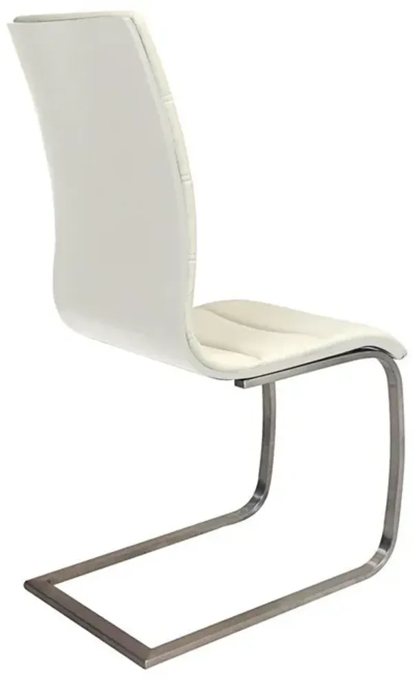 Dining Chair Set of 2, White Faux Leather, Silver Cantilever Base