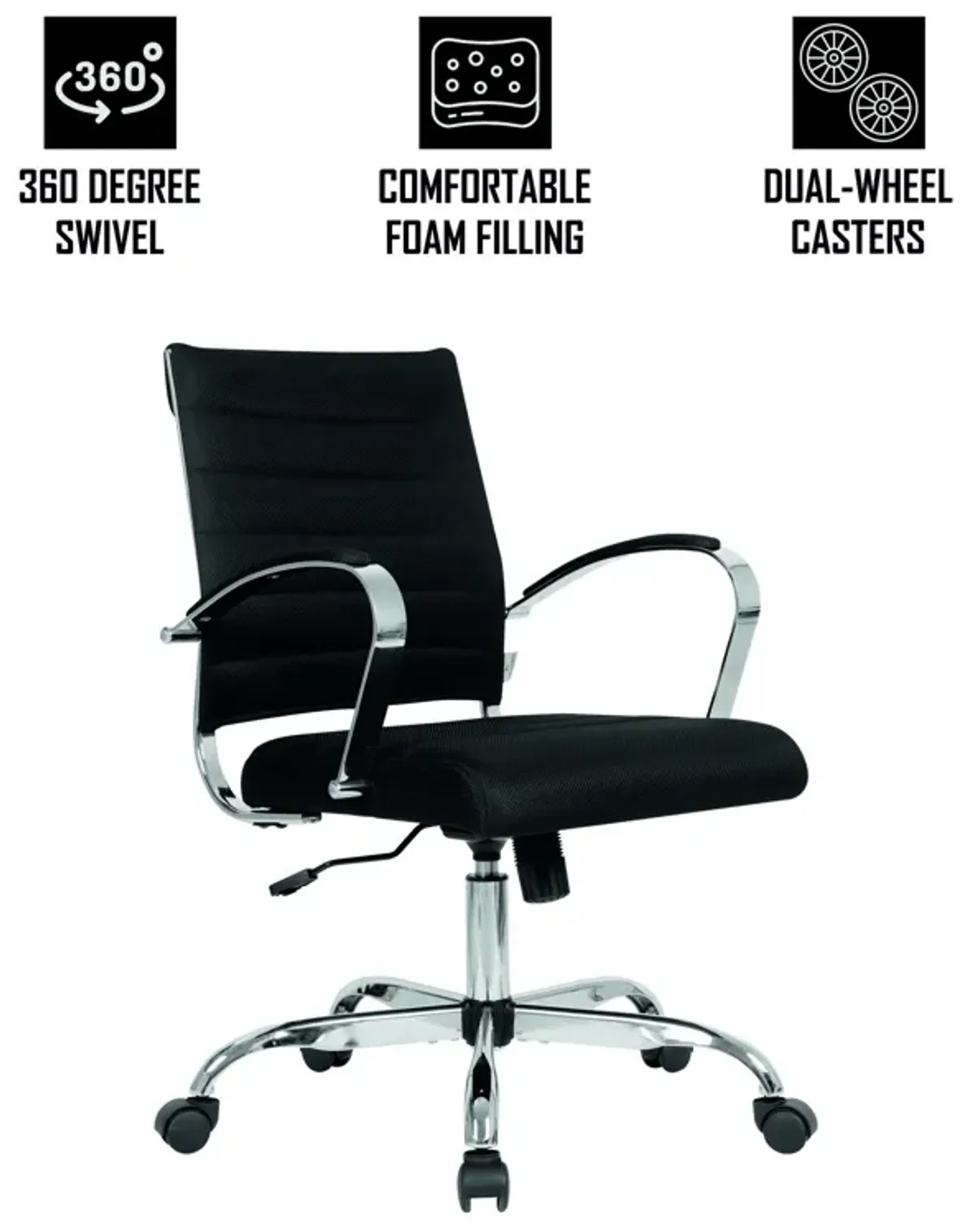 LeisureMod Office Upholstered Mesh Mid-Back Computer Ergonomic Adjustable Modern Task Chair with Swivel and Tilt Benmar Series