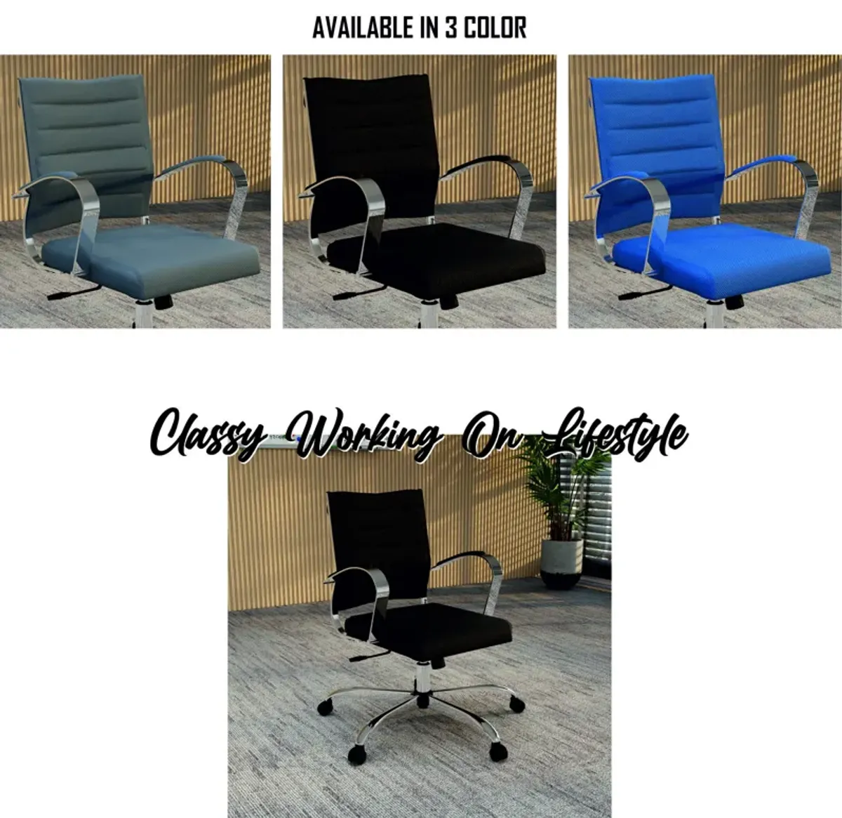 LeisureMod Office Upholstered Mesh Mid-Back Computer Ergonomic Adjustable Modern Task Chair with Swivel and Tilt Benmar Series