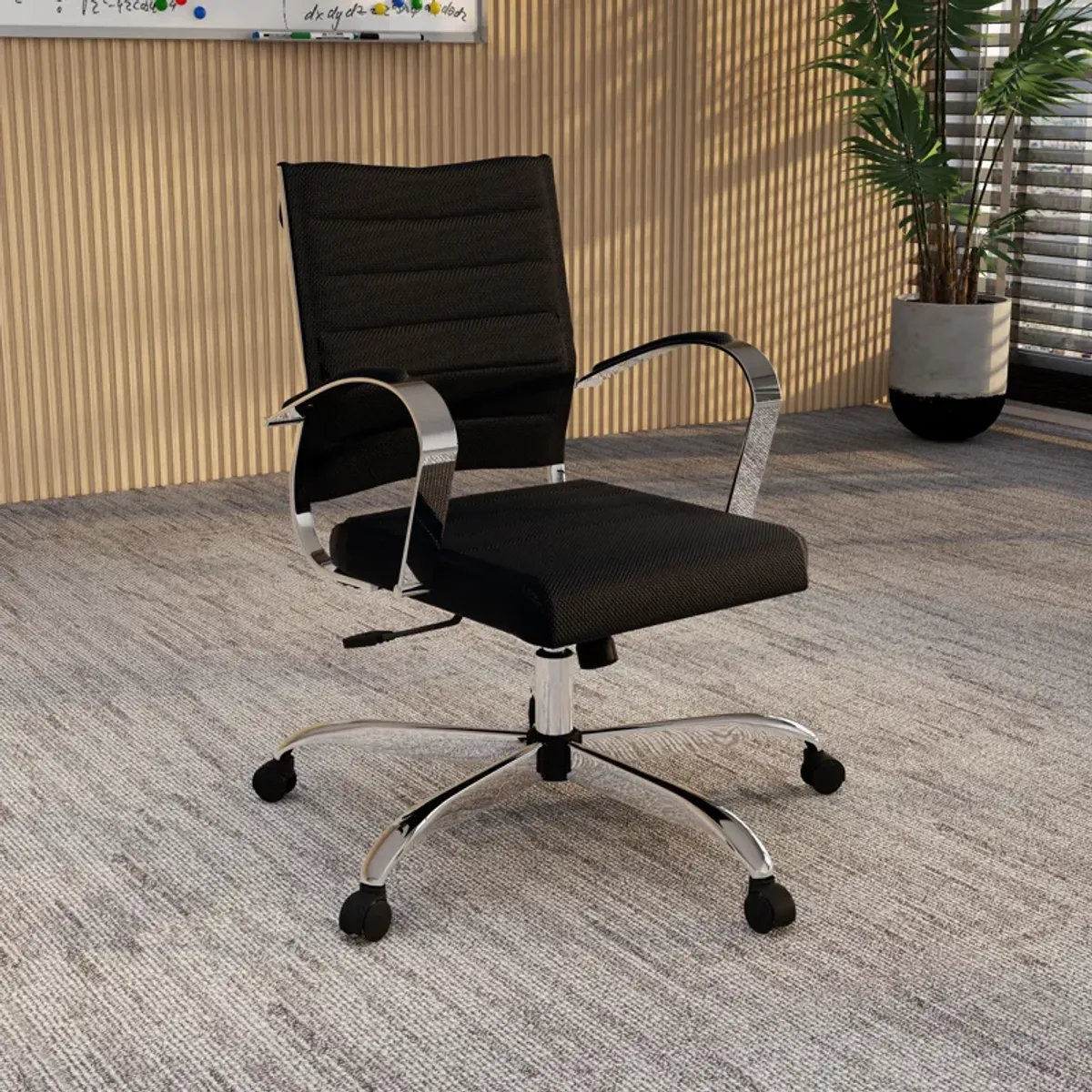 LeisureMod Office Upholstered Mesh Mid-Back Computer Ergonomic Adjustable Modern Task Chair with Swivel and Tilt Benmar Series