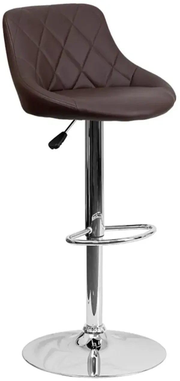 Contemporary Vinyl Bucket Seat Adjustable Height Bar Stool with Chrome Base Brown