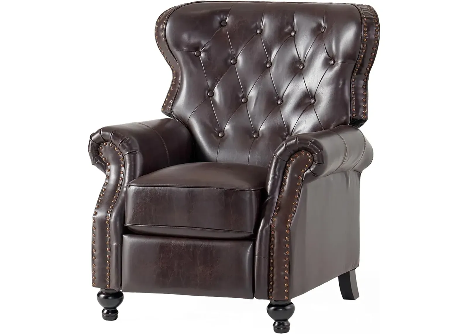 Contemporary Button-Tufted Pushback Recliner with Nailhead Accents