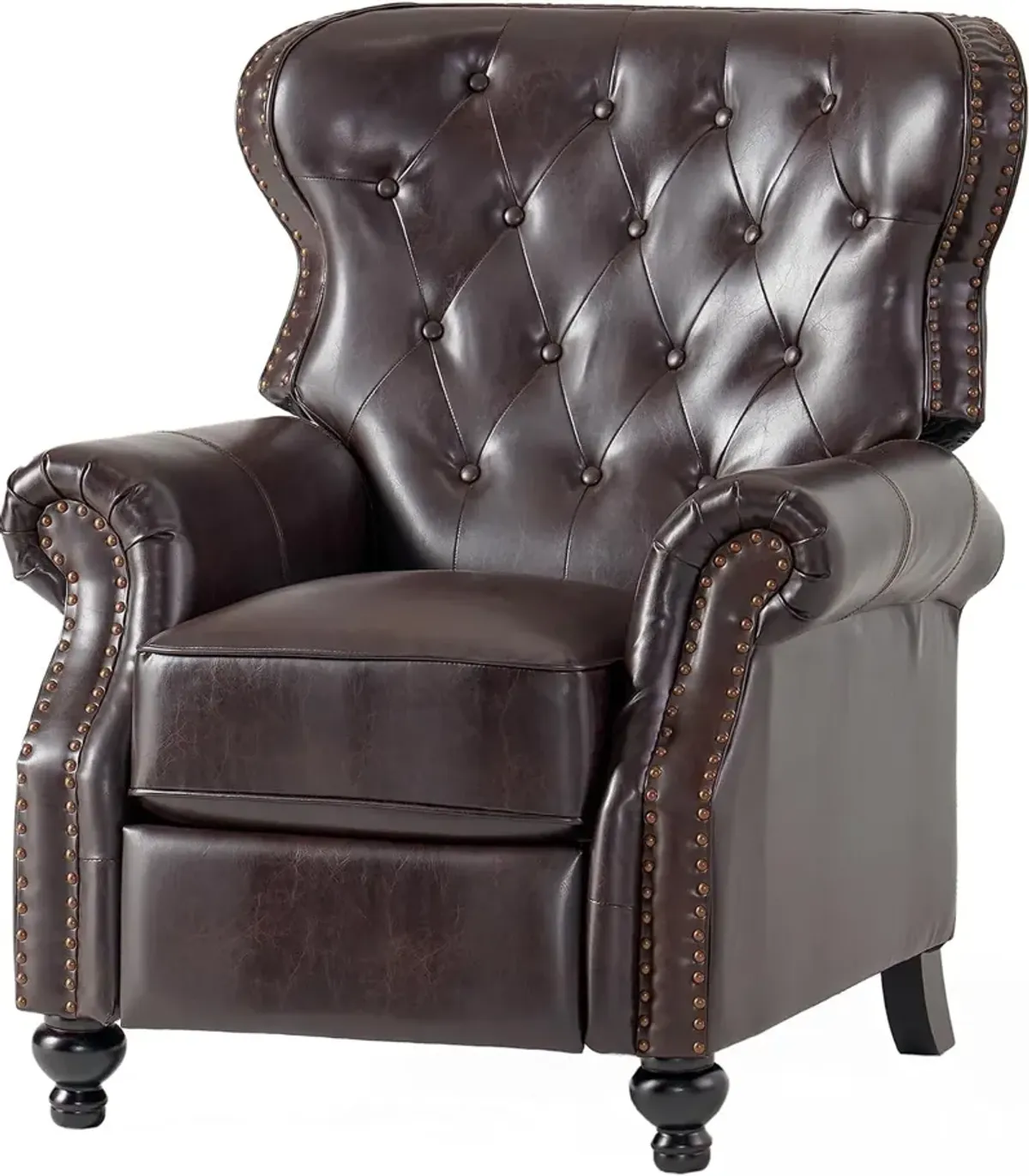 Contemporary Button-Tufted Pushback Recliner with Nailhead Accents