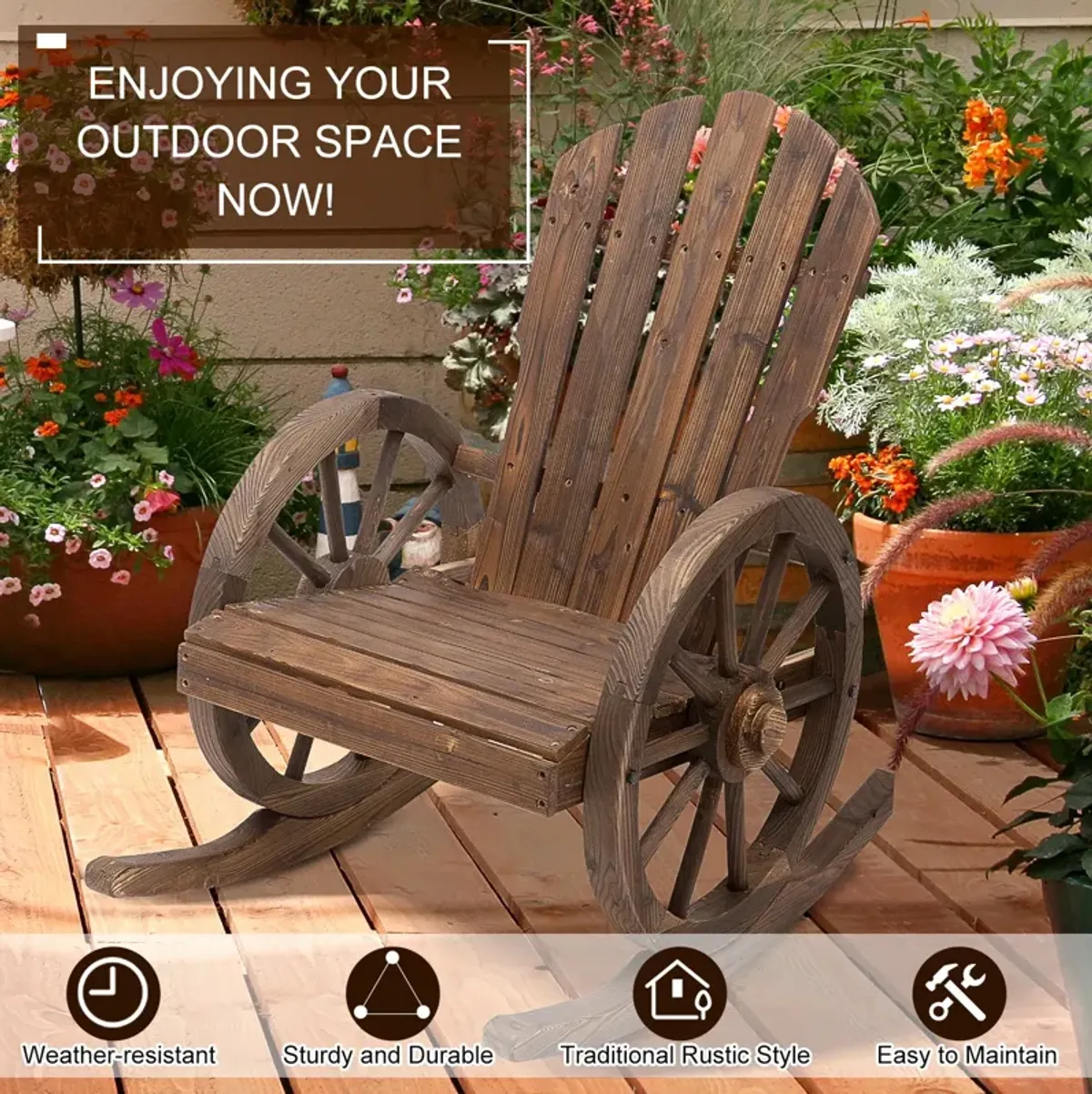 Brown Adirondack Rocker: All-Weather Patio Chair with Oversized Back