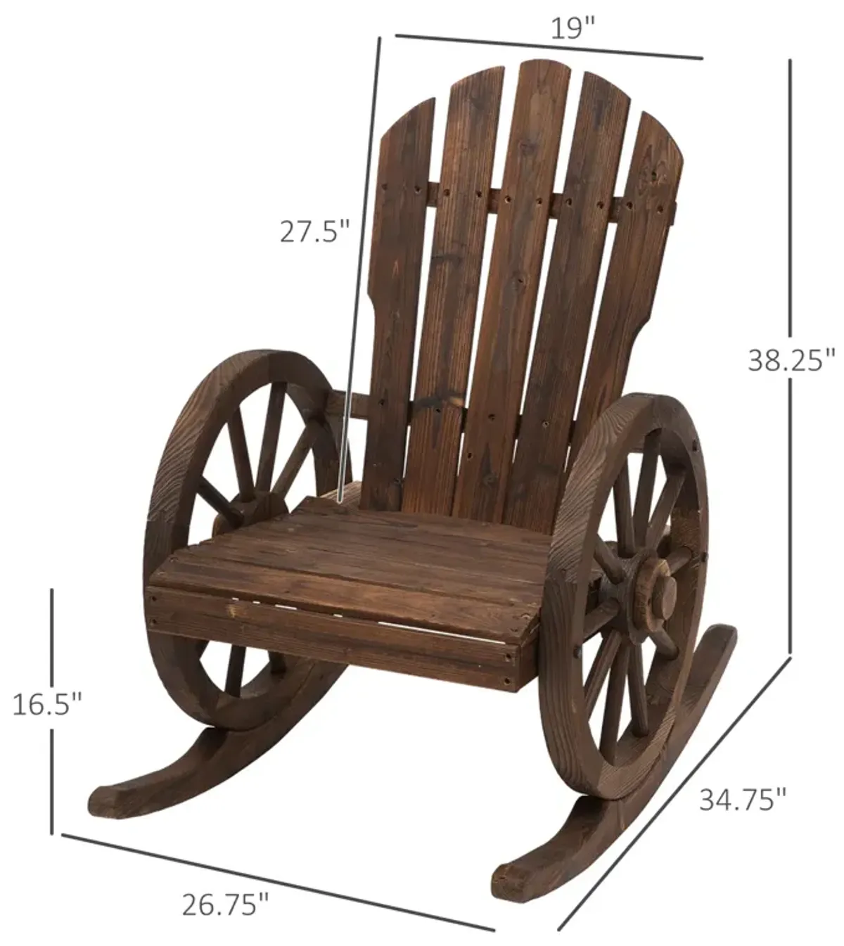 Brown Adirondack Rocker: All-Weather Patio Chair with Oversized Back