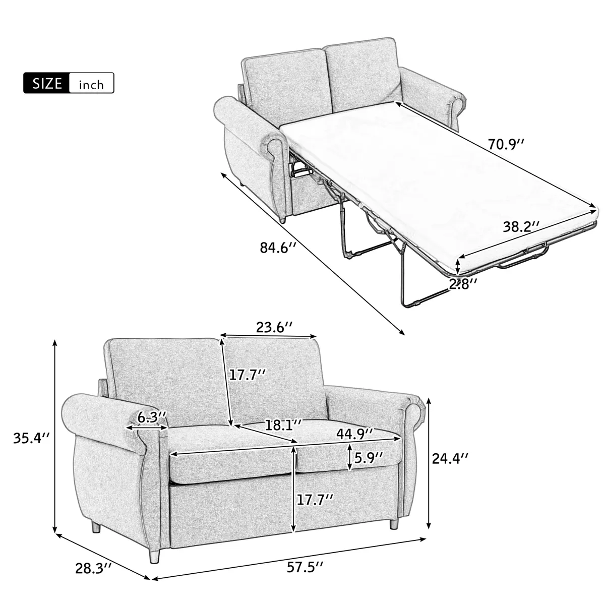 Merax Loveseat Sleeper Sofa Bed with Mattress