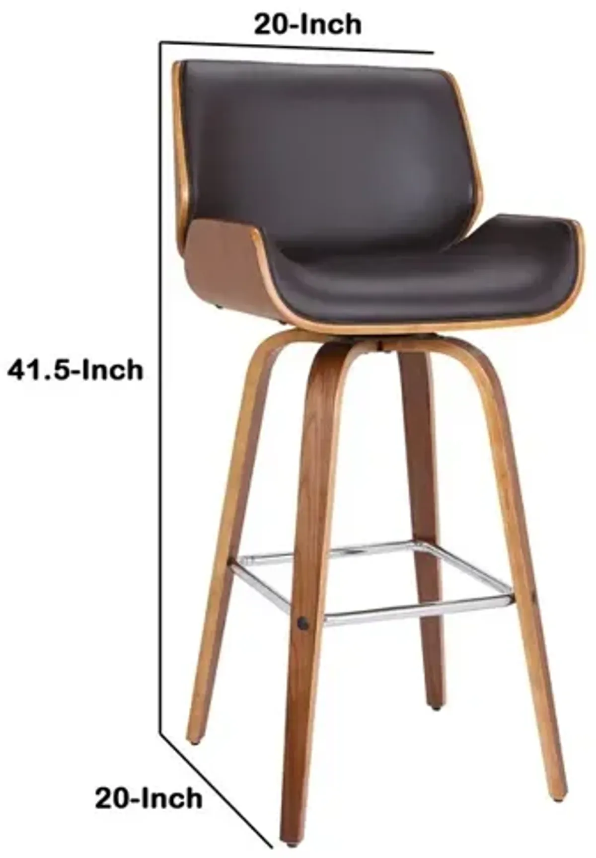 Bar Height Wooden Swivel Barstool with Leatherette Seat, Black and Brown-Benzara