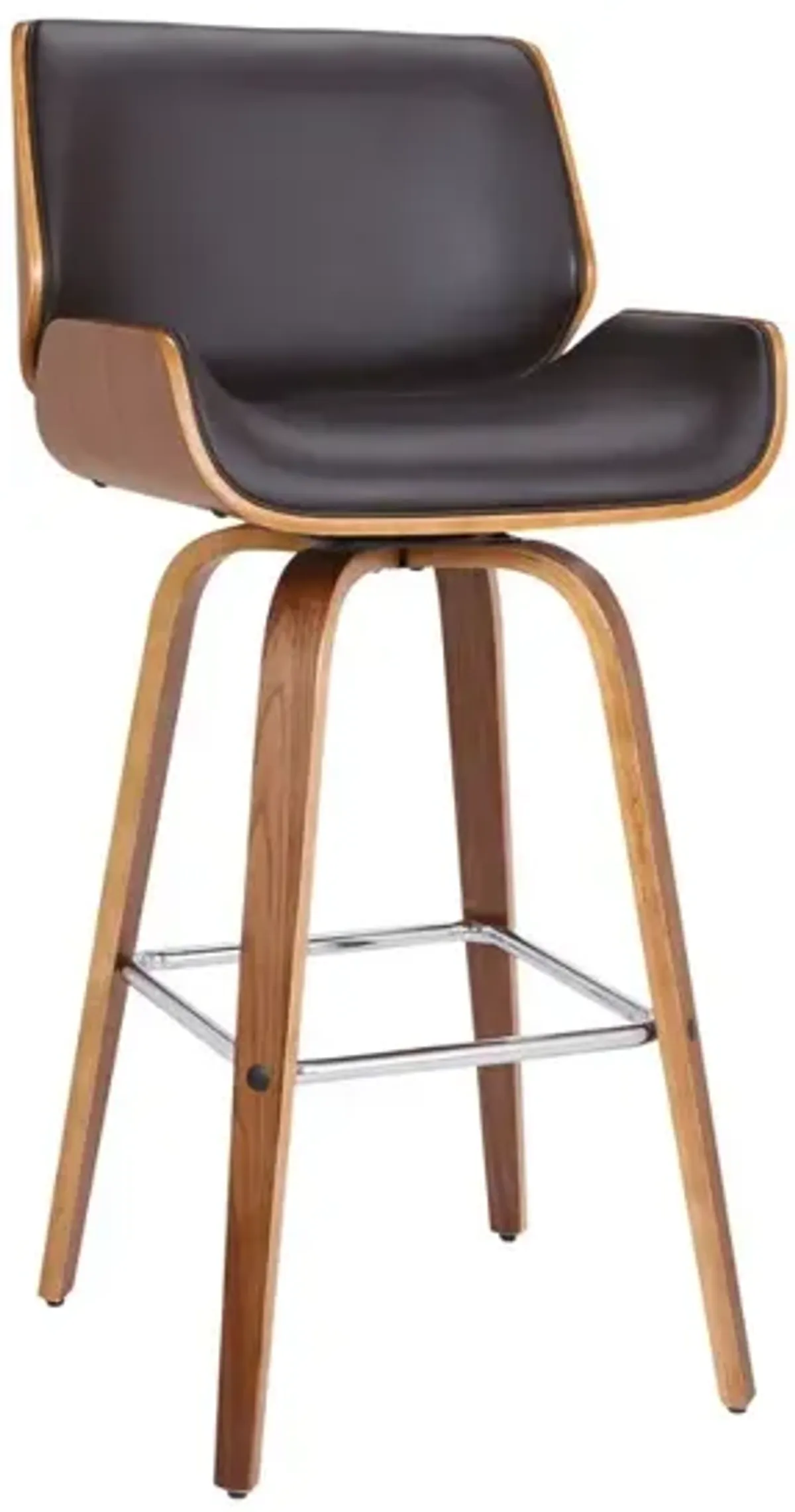 Bar Height Wooden Swivel Barstool with Leatherette Seat, Black and Brown-Benzara