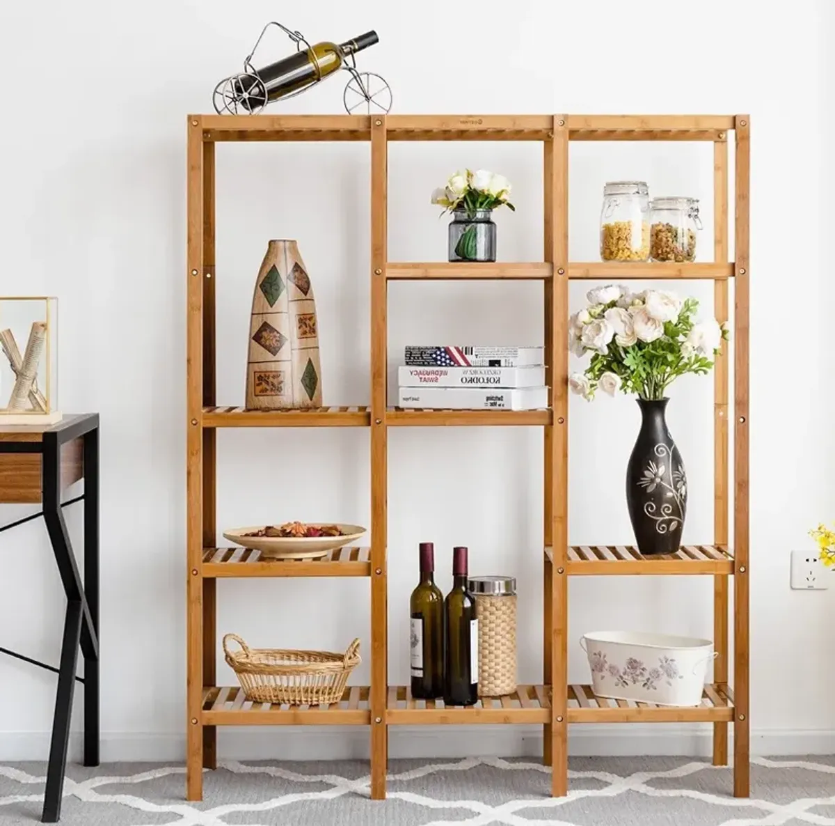 Hivvago Eco Friendly Bamboo 4 Shelf Bookcase Storage Rack