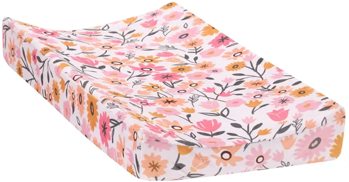 Lambs & Ivy Little Garden Ultra-Soft Pink Minky Floral Baby Changing Pad Cover