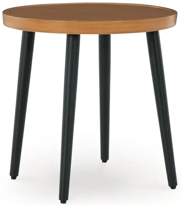 Izon Outdoor Round End Table, Modern Design, 22 Inch Black Brown Metal - Benzara