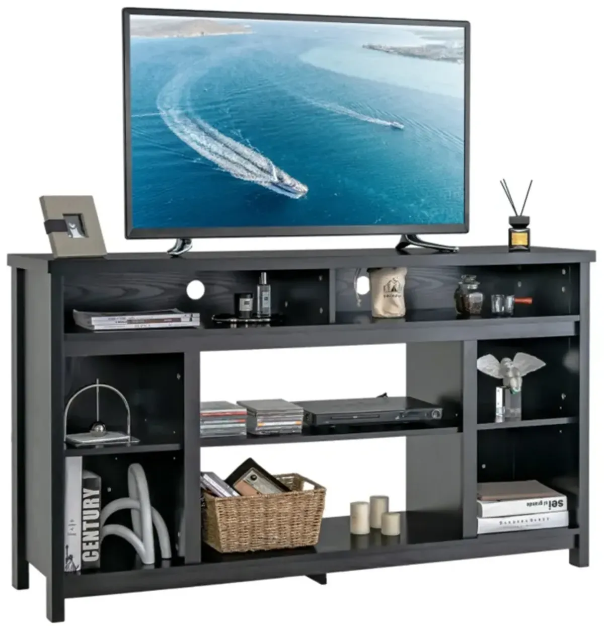 Hivvago 58 Inch TV Stand Entertainment Console Center with Adjustable Open Shelves-Black