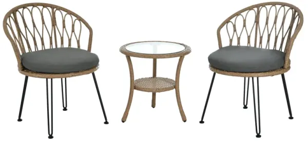 Mondawe 2 Pieces Outdoor Table And Chair Set,Patio Garden Set W/ Rattan Chairs And Round Glass Table