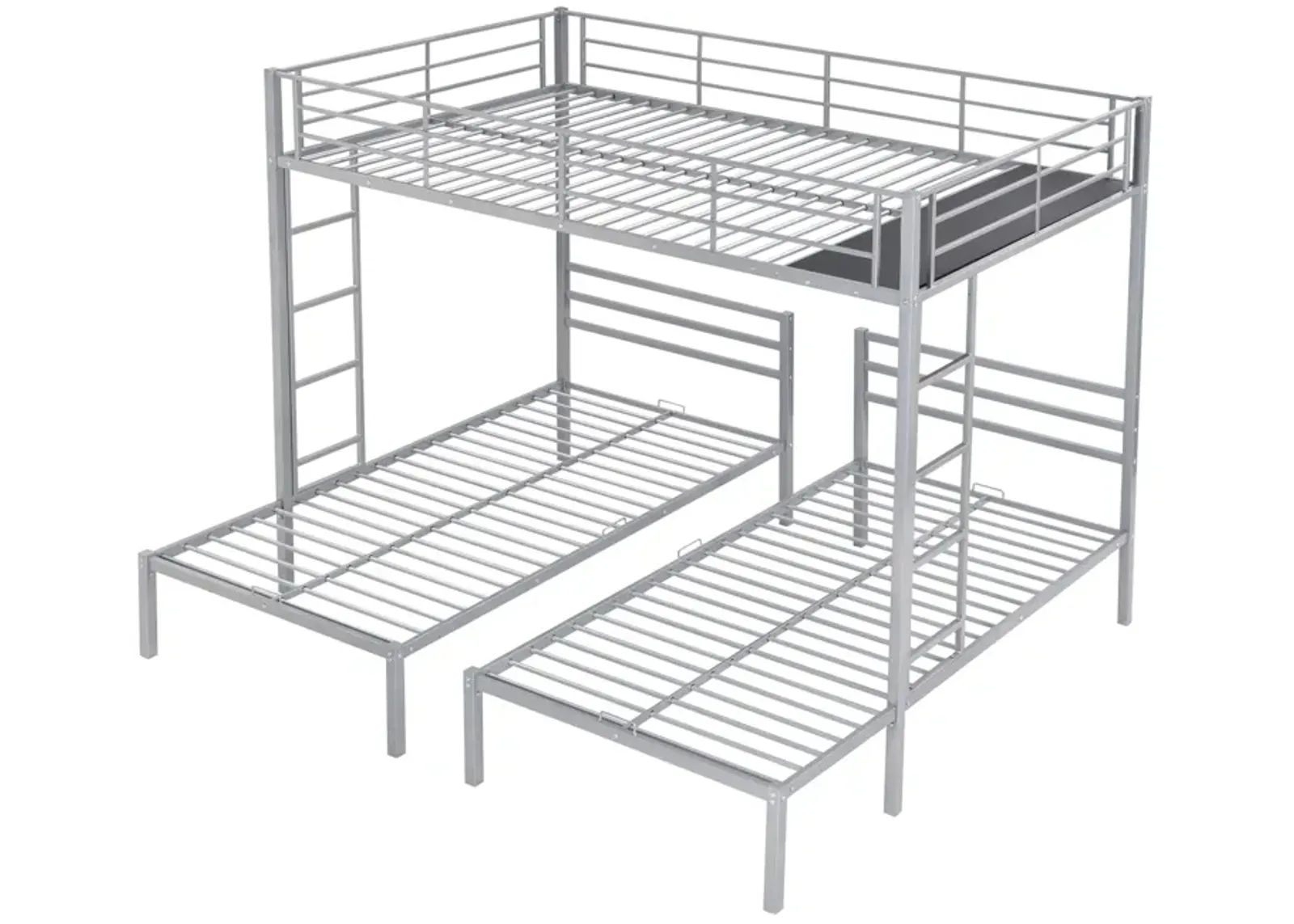 Full Over Twin&Twin Size Bunk Bed With Built-In Shelf, Silver