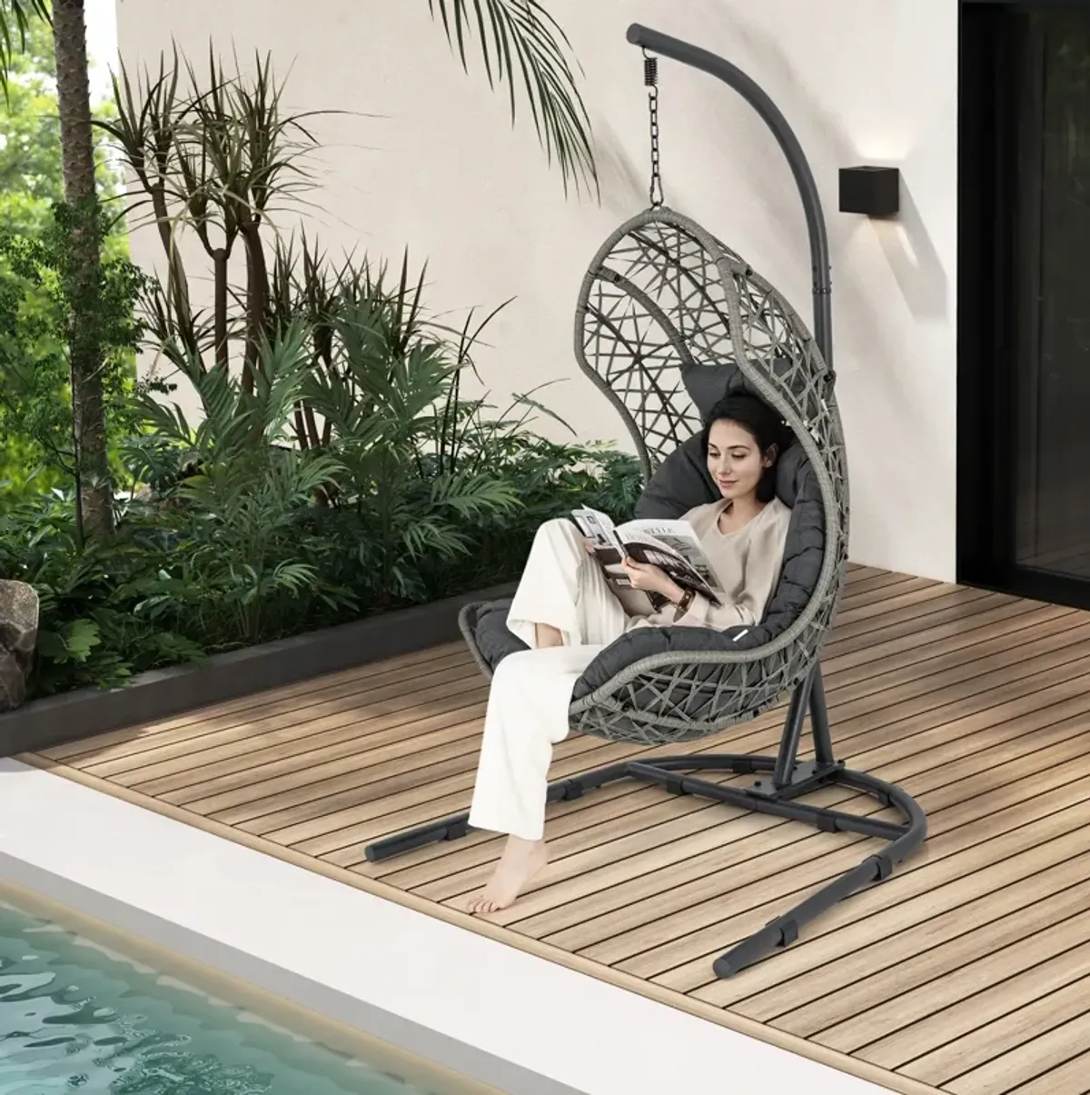 Egg Chair with Stand PE Rattan Swing Hammock Chair with Pillow and Cushion