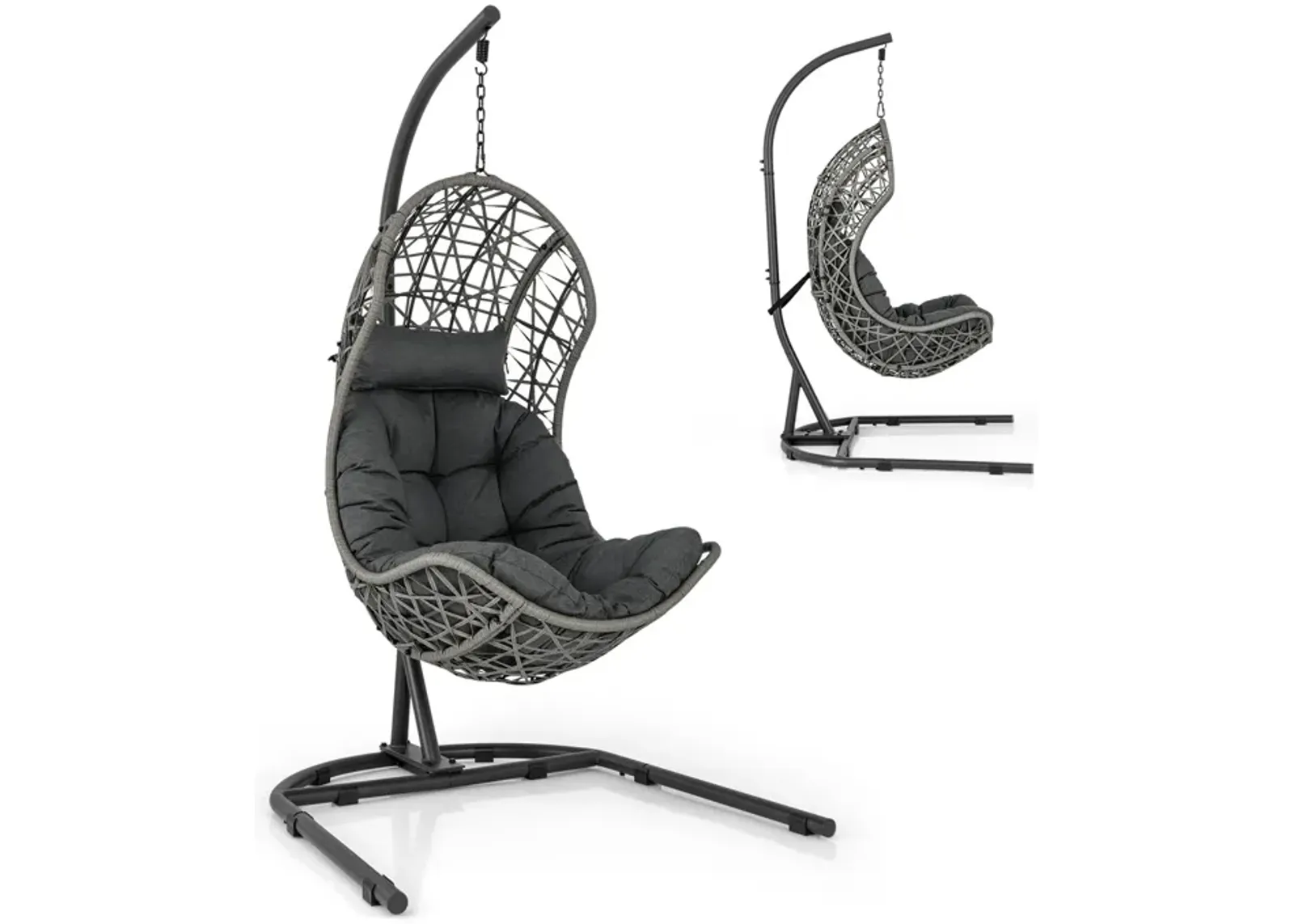 Egg Chair with Stand PE Rattan Swing Hammock Chair with Pillow and Cushion