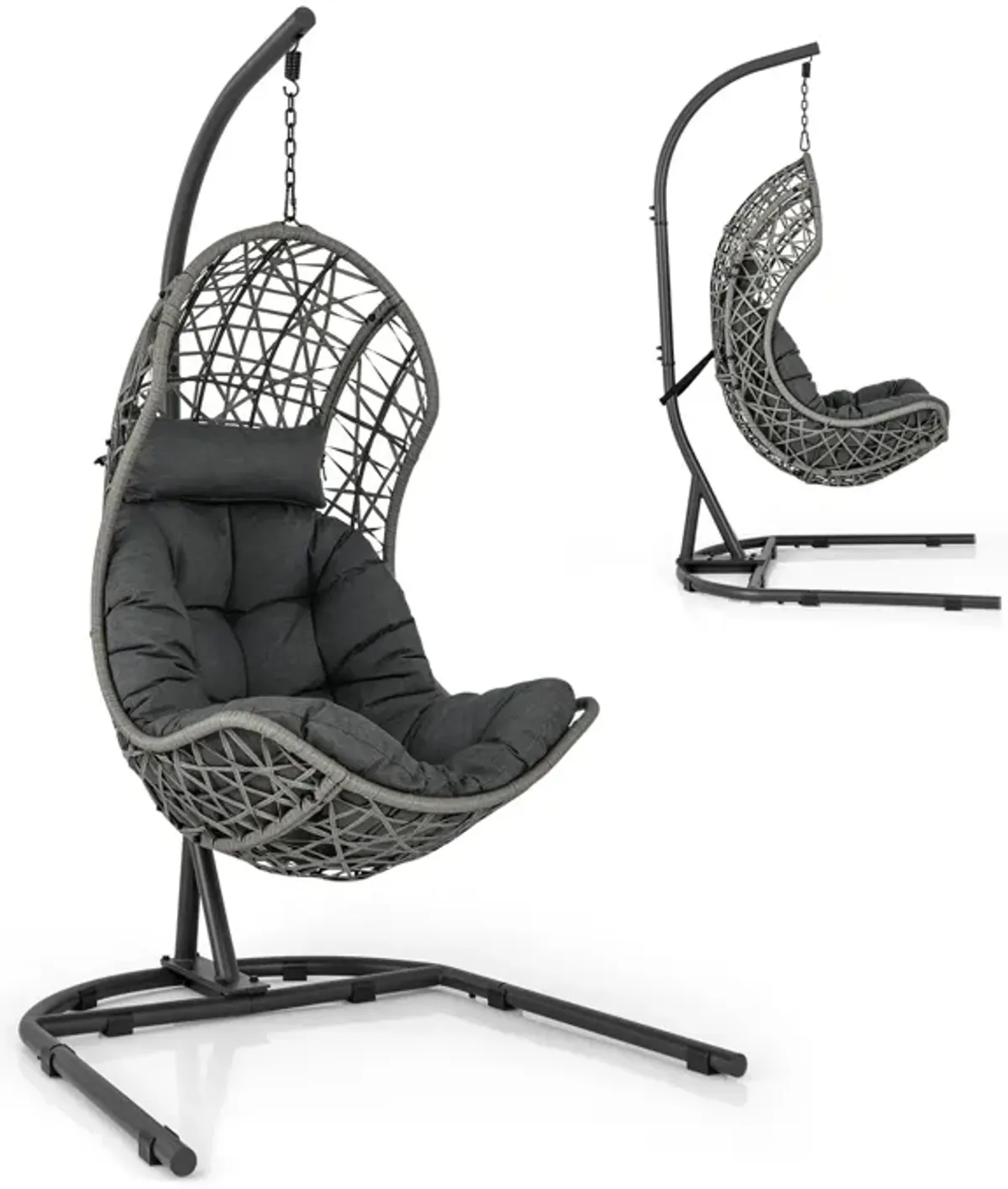 Egg Chair with Stand PE Rattan Swing Hammock Chair with Pillow and Cushion