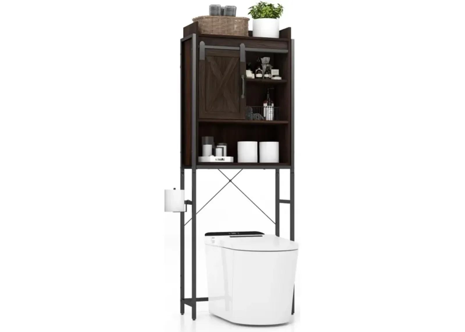 Hivvago 4-Tier Multifunctional Toilet Sorage Cabinet with Adjustable Shelf and Sliding Barn Door