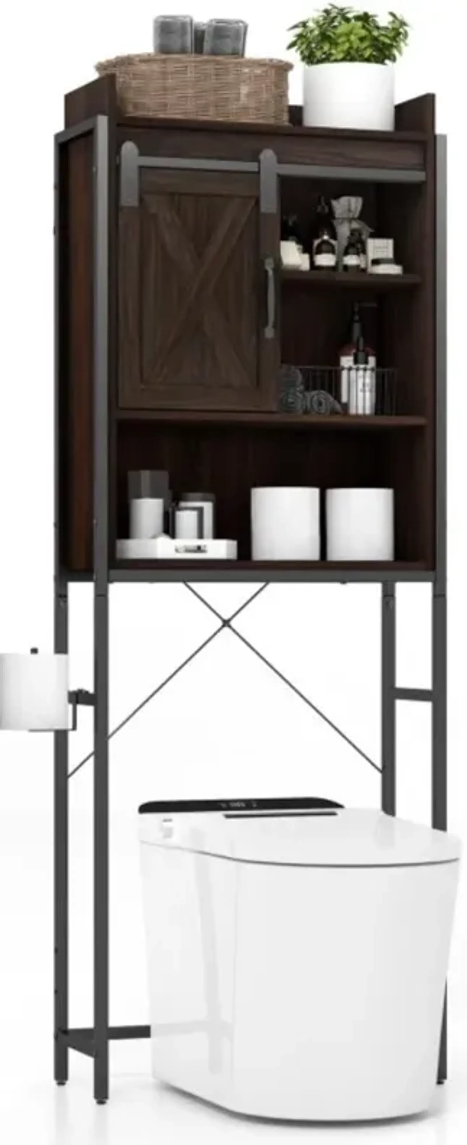 Hivvago 4-Tier Multifunctional Toilet Sorage Cabinet with Adjustable Shelf and Sliding Barn Door