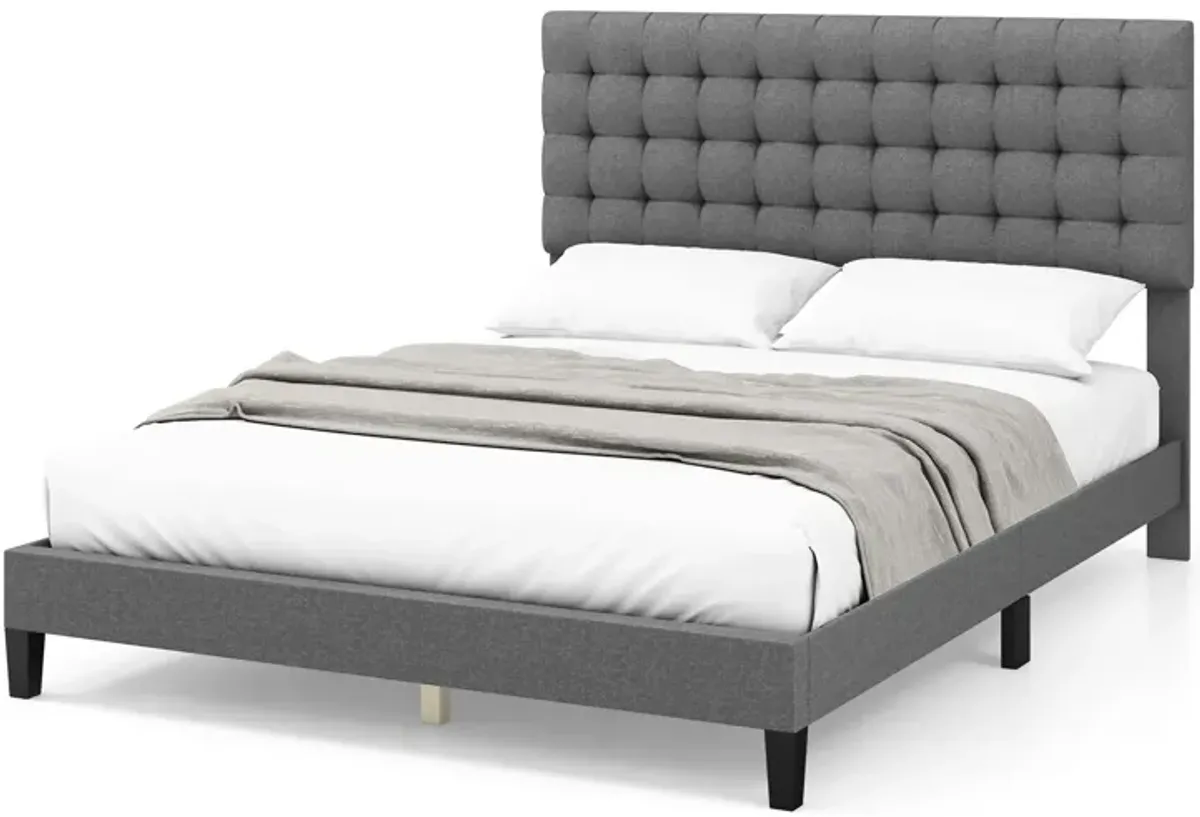 Queen Size Upholstered Platform Bed with Square Stitched Headboard