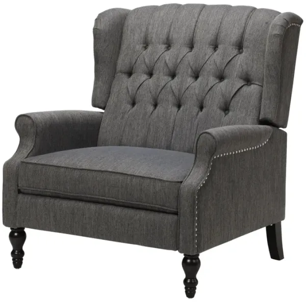 Jade Oversize Wide Chair Manual Recliner, Dark Gray Button Tuft - Benzara
