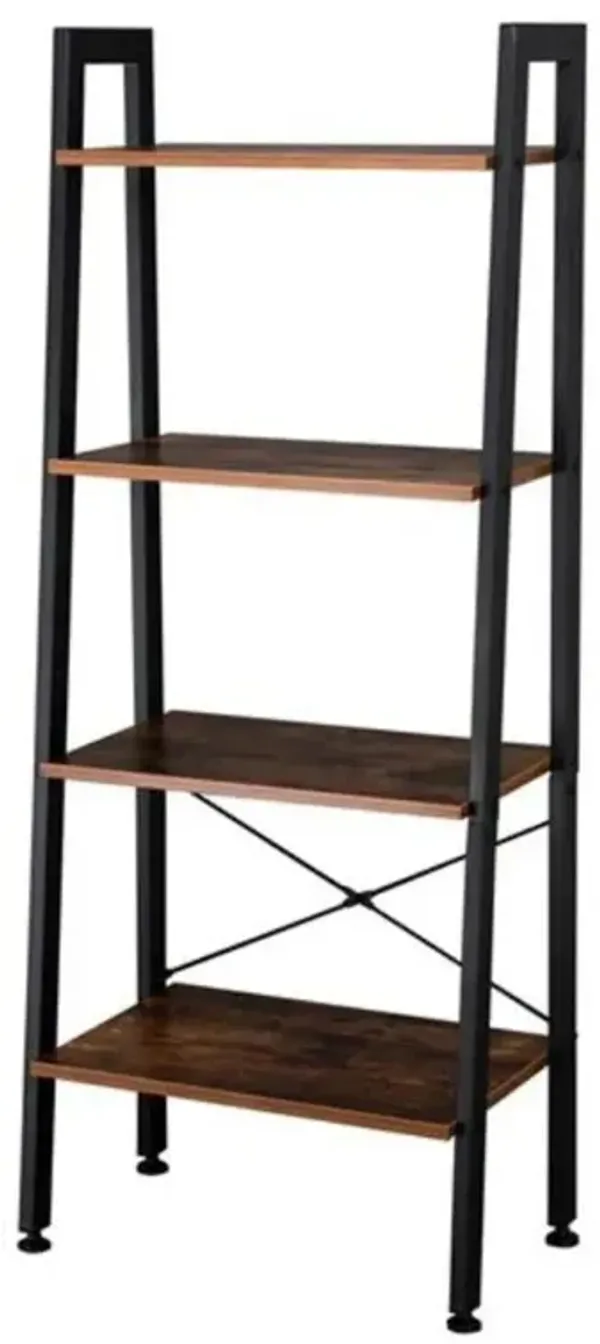4-Tier Industrial Ladder Shelf Vintage Bookshelf and Storage Rack for Office, Bathroom, and Living Room Organization