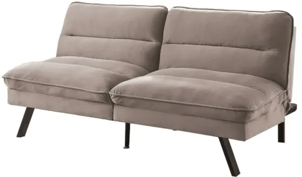 Fabric Futon Sofa with Split Back and Angled Legs, Gray - Benzara