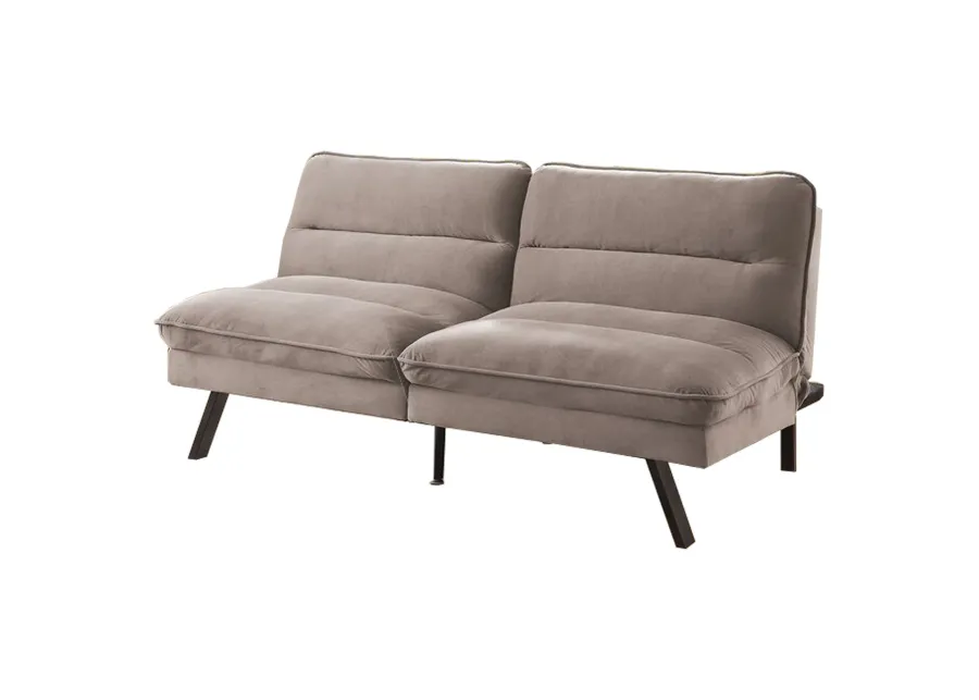 Fabric Futon Sofa with Split Back and Angled Legs, Gray - Benzara