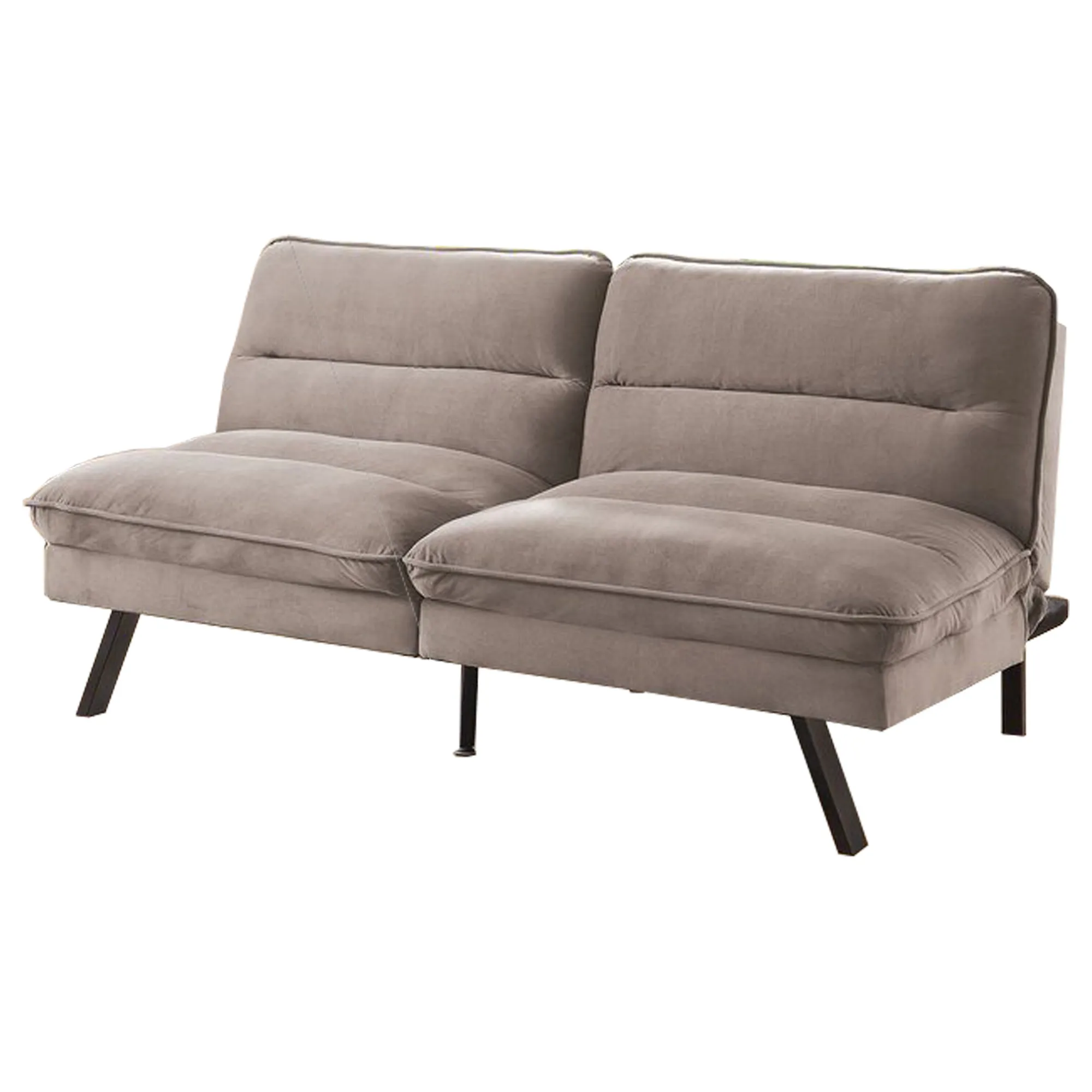 Fabric Futon Sofa with Split Back and Angled Legs, Gray - Benzara