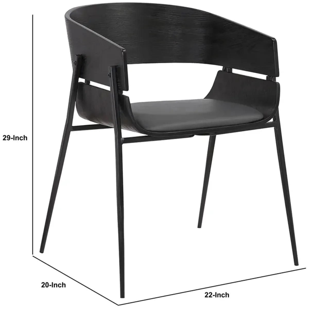 18.5 Inches Round Back Leatherette Dining Chair, Set of 2, Black-Benzara