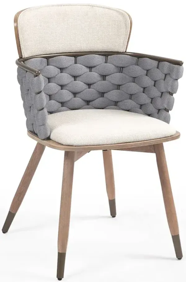 Glamour Home Set of 2 Bechor Beige and Gray Woven Fabric Dining Chair with Natural Wood Legs
